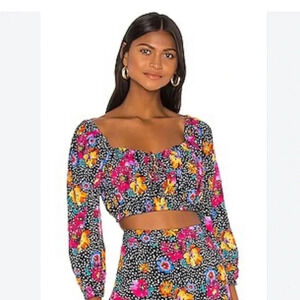 Majorelle Swift floral crop top balloon sleeves black multi Size M